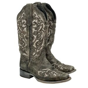 J.B.‎ Dillon Reserve Western Boots Women's Size 9.5B Gray Leather Stitched